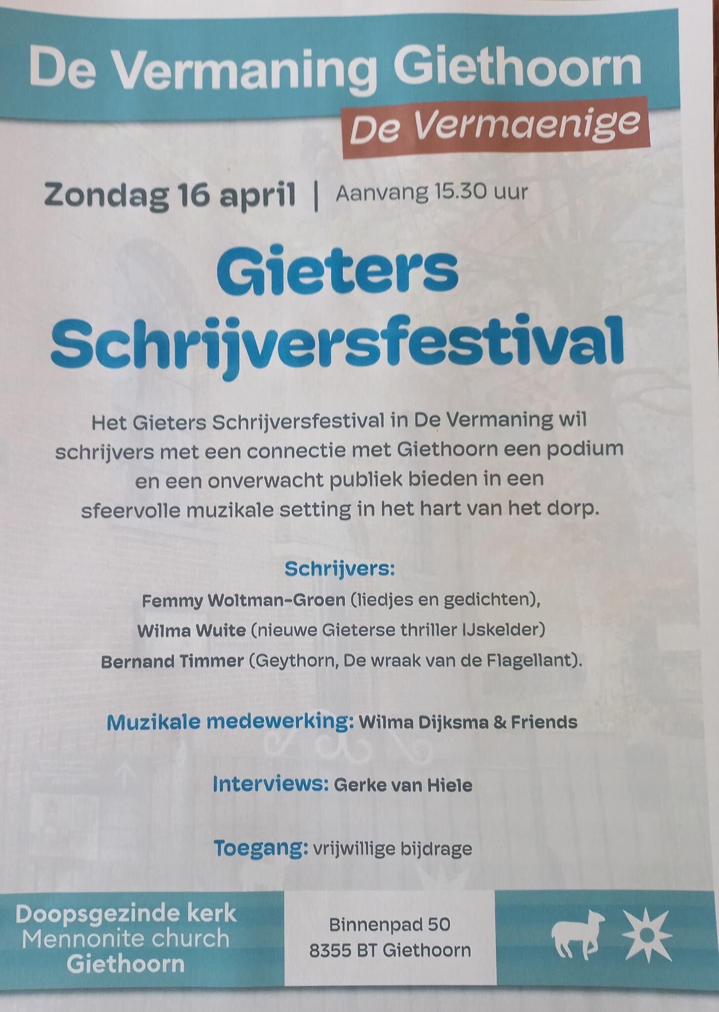 Aankondiging Gieters Schrijversfestival